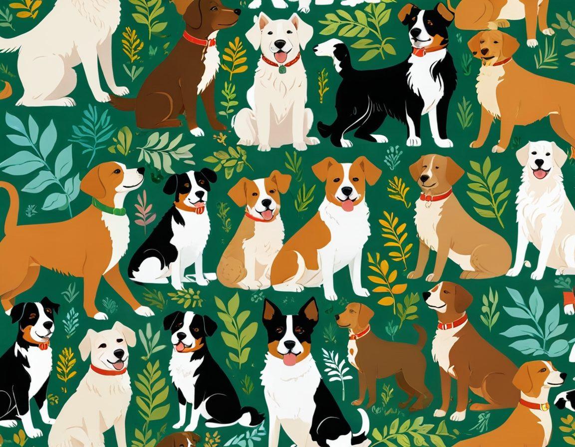 A captivating collage of heartwarming dog snapshots showcasing a variety of breeds in playful and loving moments. The image should include dogs playing in a park, cuddling with their owners, and enjoying nature. Use soft lighting to evoke warmth and joy, with a gentle blur to create a nostalgic feel. Incorporate a variety of colors to represent different dog fur patterns and environments. Illustrative style with a touch of whimsy, to enhance the emotional connection.